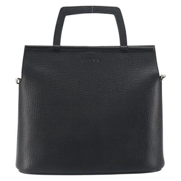 LOEWE Hand Bag Leather 2way Black Silver Auth 156814